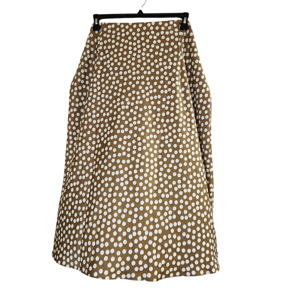 NEW J.Crew Womens 3X Polka Dot Midi Skirt Brown White A line Plus Sz NWT Office
